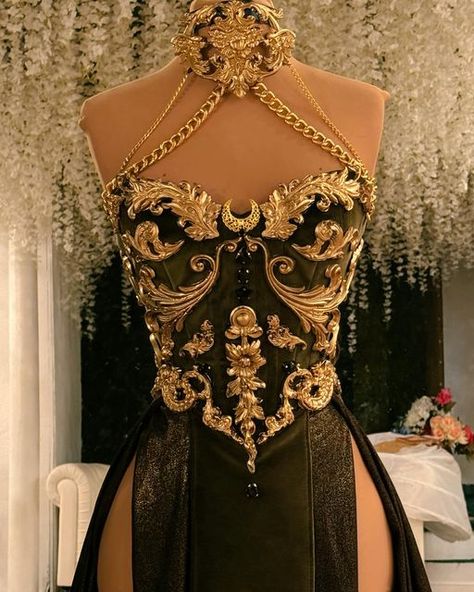 Corset Armor Dress, Gold Masquerade Outfit, Rhinestone Corset Dress, Mythical Dresses, Goddess Prom Dress, Goddess Dresses, Fairy Ball, Gold Goddess, Royalty Dress