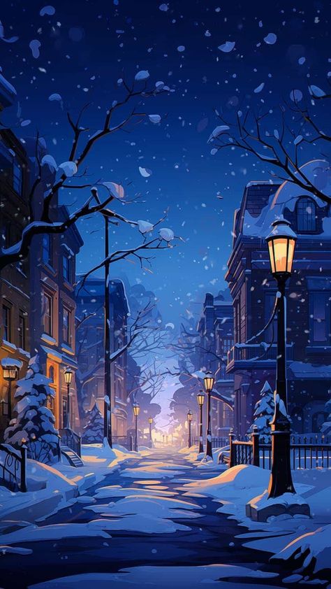 Snowfall Street iPhone Wallpaper - iPhone Wallpapers Winter Wallpaper, Winter Scenery, Cool Wallpapers Art, Fantasy Art Landscapes, Winter Pictures, 판타지 아트, Dreamy Art, Alam Semula Jadi, Anime Scenery Wallpaper