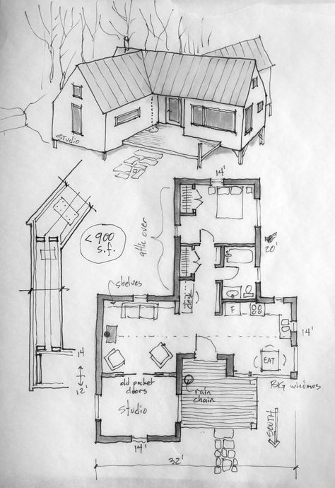 Small Floorplan Ideas, Small Home Blueprint, Small Cabin Blueprints, Tiny House Sketch, Vintage House Floor Plans, Floorplan Sketches, Sims Tiny House Floor Plans, Small House Sketch, Small Houseplan