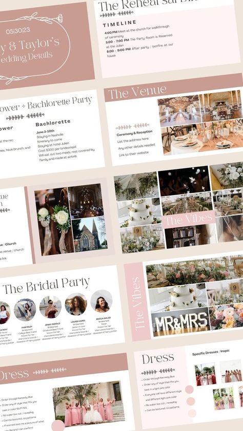 Use this completely customizable 25 slide powerpoint to tell your bridal party all the need to know details about your big day! Wedding Slideshow Template, Bridesmaid Template, Wedding Powerpoint, Information Template, Slideshow Template, Wedding Slideshow, Canva Wedding, Wedding Information, Wedding Timeline