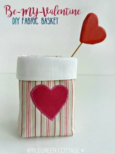 diy Valentine basket Valentine Sewing, Valentine Basket, Sewing Classes For Beginners, Valentine Home Decor, Valentines Gift Wrap, Valentine Fabric, Selling Ideas, Valentine Baskets, Valentines Presents