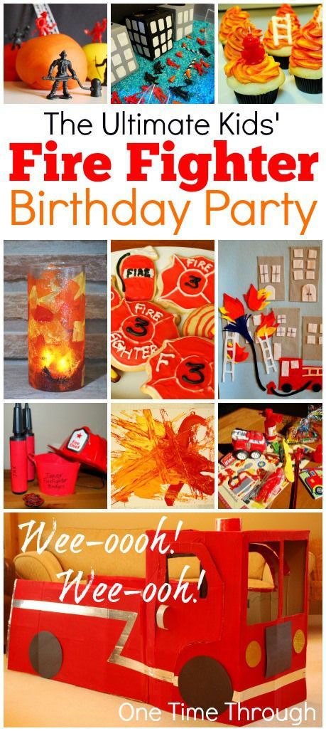 Ultimate Kid' FireFighter Birthday Party: Part 1 of 4. Includes how to make an awesome DIY Cardboard Firetruck for pretend play Firefighter Birthday Favors, Cardboard Firetruck, Cardboard Fire, Firefighter Birthday Party, Cupcake Diaries, Balloon Race, Fireman Party, Pumpkin Treats, Firetruck Birthday Party