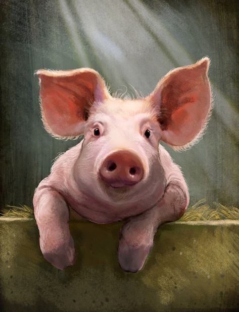 ArtStation - Happy Pig, Jeremy Norton Illustration Farm Animal Paintings, Sette Nani, Pig Painting, Happy Pig, Pig Drawing, 얼굴 그리기, Pig Art, Farm Art, Hur Man Målar