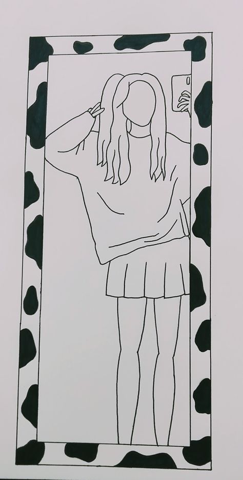 Mirror Selfie Illustration Art, Mirror Pic Drawing, Mirror Selfie Art, Mirror Selfie Drawing, Illustration Mirror, Art Mirror, Selfie Art, Girls Mirror, Art Line