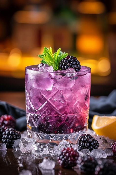 Blackberry Bramble Cocktail, Blackberry Gin Cocktail, Blackberry Drinks Cocktails, Photo With Drink, British Cocktails, Foto Cocktail, Cocktail Foto, Blackberry Cocktails, Blackcurrant Drink