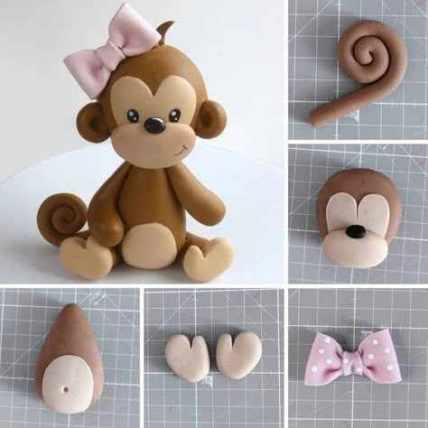 Monkey Cake Topper, Fondant Monkey, Fondant Giraffe, Cute Cake Toppers, Noahs Arc, Fondant Figures Tutorial, Animal Birthday Cakes, Monkey Cake, Fondant Cake Designs