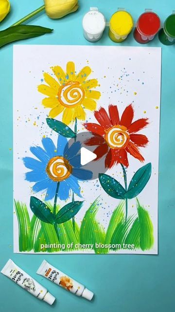 Flower Painting Videos, Easy Painting For Kids, Pre Primary, Easy Drawing Ideas, Easy Flower Painting, Spring Crafts For Kids, Diy Projects For Kids, Easy Canvas Painting, Blossom Tree