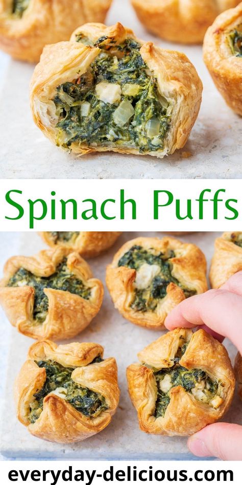 Spinach Puffs, Cream Cheese Puffs, Baby Shower Appetizers, Baby Shower Finger Foods, Shower Appetizers, Savory Puff Pastry, Puff Pastry Shells, Spinach Puff, Butter Puff Pastry