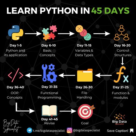 This is a roadmap how to learn Python in 45 days Roadmap For Python, Python Developer Roadmap, Python Learning Roadmap, Python Roadmap, Python Ideas, Basic Computer Programming, Computer Science Programming, Coding Courses, Data Science Learning