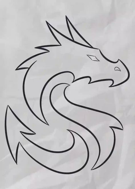 Easy Dragon Drawings Simple, Mini Dragon Tattoo, Dragon Line Drawing, Summer Henna, Chinese Dragon Drawing, Powerful Creatures, Draw A Dragon, Dragon Line, Easy Dragon Drawings