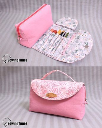 Makeup Bag Diy, Sewing Makeup Bag, Makeup Travel Bag, Projek Menjahit, Kraf Kertas, Bags Makeup, Bag Embroidery, Sac Diy, Diy Bag Designs