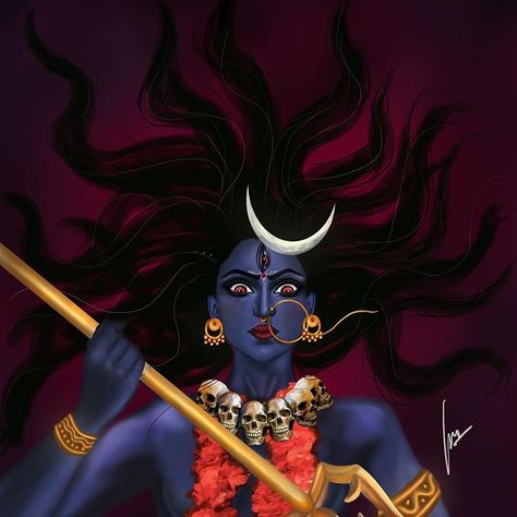 Jagriti Mishra on Instagram: “This one is my favourite form , dark as the night fierce and the most powerful #chamunda #day7 #kaali #navratri #darkgoddess #spirituality…” Durga Maa Paintings, Maa Durga Image, Indian Goddess Kali, Simpsons Drawings, Kali Ma, Kali Mata, Durga Painting, Durga Images, Har Har Mahadev