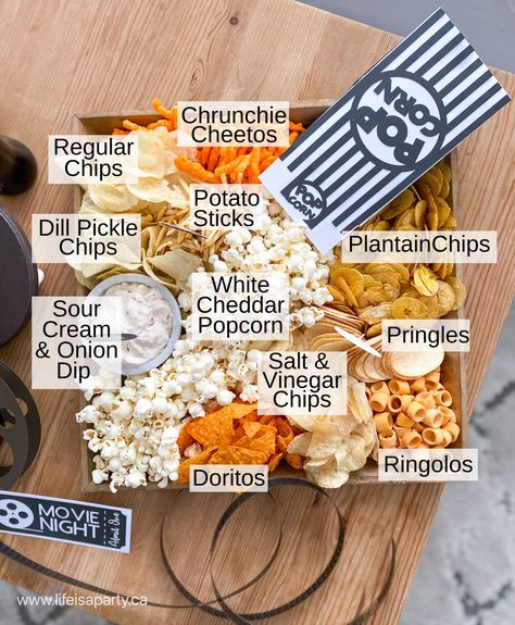 Potato Chip Charcuterie Board, Charcuterie Board Popcorn, Dance Party Snacks, Chip Charcuterie Board Ideas, Popcorn Charcuterie Board Ideas, Chip Charcuterie, Salty Charcuterie Board Ideas, Chip Charcuterie Board, Chips And Dip Charcuterie Board