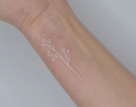 Baby Breath Tattoo, Small White Tattoos, White Flower Tattoos, White Ink Tattoo, Floral Tattoos, Handpoke Tattoo, Tasteful Tattoos, Dainty Tattoos, White Tattoo