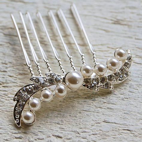 pearl and diamante hair comb by highland angel | notonthehighstreet.com Diamante Hair, Pearl Hair Comb, Secret Wedding, Pearl Hair Combs, Pearl Bridal Jewelry, Wholesale Silver Jewelry, Hair Comb Wedding, Silver Engraving, Engraved Gifts