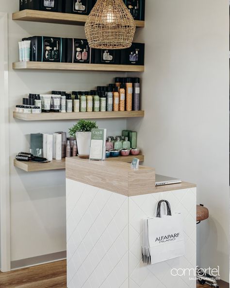 CAPELLI ON BOWER ~ A tranquil and refined #waitingarea featuring our Willow #receptiondesk 📷 @capellionbower . . . #comfortelWillow… | Instagram Small Reception Desk Design Hair Salons, Small Waiting Area Salon, Small Salon Reception Area, Nail Salon Reception Area, Hairsalon Small Home Salon, Mail Salon Ideas, Hair Salon Reception Area, Small Hair Salon Ideas, Salon Waiting Area Ideas