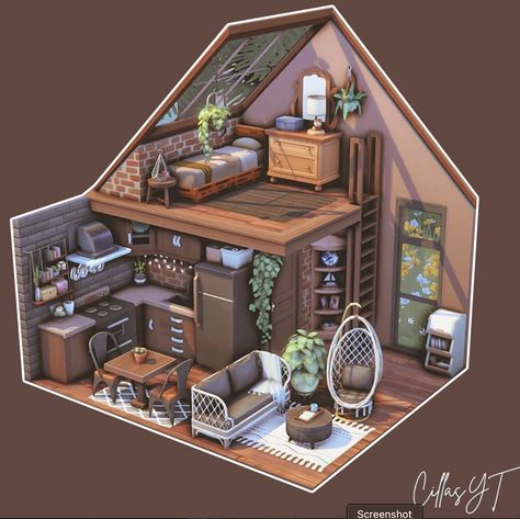 Sims4 Tiny House Floor Plan, Sims 4 Upstairs Layout, Sims 4 Chicken Coop Ideas, Aesthetic Sims 4 House Interior, Sims4 Loft House, Sims House Aesthetic, Sims 4 Tiny Living House, Sims Small House Layout, Bloxburg Shop Layout