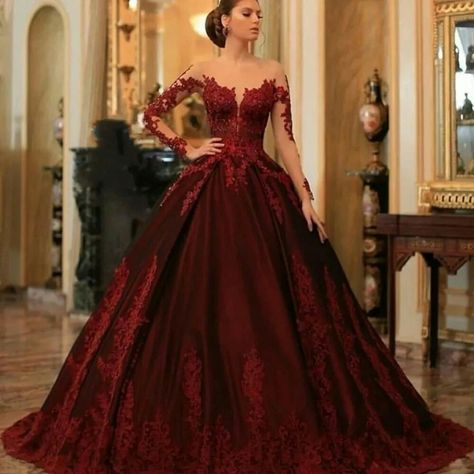 Long Sleeve Lace Ball Gown, Burgundy Ball Gown, Anniversary Outfit, Mermaid Gown Prom, Burgundy Evening Dress, Long Sleeve Ball Gowns, Lace Ball Gowns, Gown Pattern, Occasion Dresses Wedding