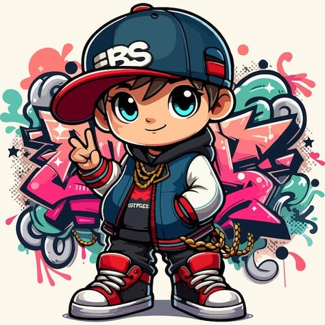 Hip hop boy | Premium Vector #Freepik #vector #boy-illustration #boy-character #kid-illustration #cartoon-cute Cute Boy Cartoon, Hip Hop Illustration, Hip Hop Images, Kid Illustration, Boy Stickers, Motorcycle Artwork, Kids Cartoons, Boys Logo