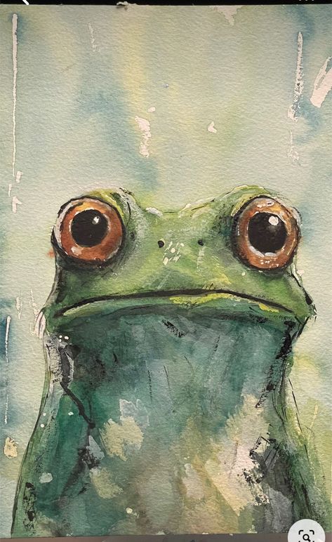 Watercolor Art Bathroom, Elephant Watercolor Painting Easy, Watercolor Art Cute Easy, Frog Watercolor Paintings, Watercolor Toad, Frog Painting Ideas, Cute Frog Painting, Illustration Art Animals, Watercolour Frog