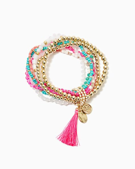 Enjoy our entire collection of bracelets at LillyPulitzer.com. Enjoy free shipping on all orders. Cocktail Bracelet, Preppy Accessories, Preppy Bracelets, Preppy Jewelry, Gold Bracelet Set, White Tassel, Tassel Bracelet, Jewelry Accessories Ideas, White Bracelets