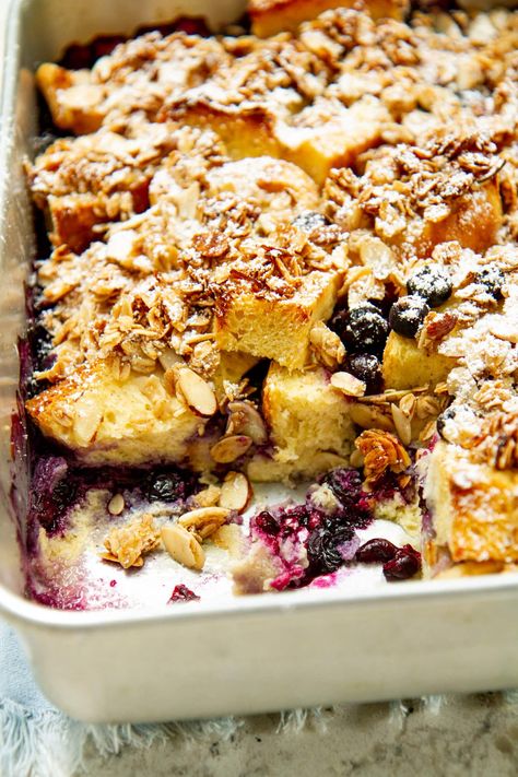 Blueberry Brioche French Toast Casserole Recipe | Girl Versus Dough Easy Brunch Bake, Brioche French Toast Casserole, Make Ahead Brunch Recipes, Homemade Brioche, Brioche French Toast, Overnight Breakfast Casserole, French Toast Casserole Recipes, Brunch Casserole, Toast Casserole