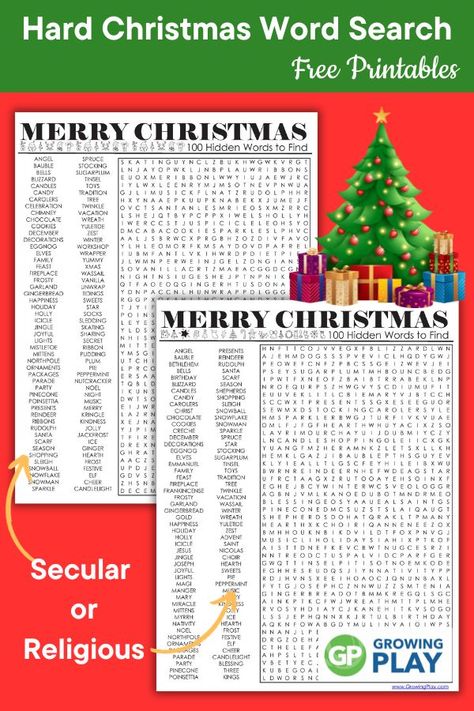 Hard Christmas Word Search Printables - Free Puzzles - Growing Play Christmas Search And Find, Christmas Puzzles Printables Free, Christmas Puzzles For Adults, Christmas Word Search Free Printable, Christmas Word Puzzles, Christmas Puzzles Printables, Christmas Word Search Printable, Holiday Word Search, Secular Christmas