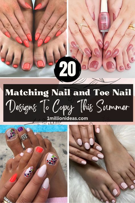 20 Matching Nail and Toe Nail Designs To Copy This Summer Matching Nail And Toe Sets, Matching Nails And Toes, Toe Nail Ideas, Beach Toe Nails, Vacation Nails Beach, Nails And Toes, Toenail Designs Summer, Matching Nails, Color Block Nails