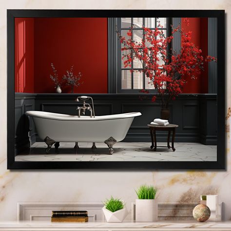 This beautiful "Red Modern Bathroom Charm V" Framed wall Art is printed using the highest quality fade-resistant ink on canvas. Laundry Wall Art, Red Bathroom, Acrylic Wall Decor, Bathroom Red, Living Room Red, Red Art Print, Red Home Decor, Black Picture Frames, Gold Picture Frames