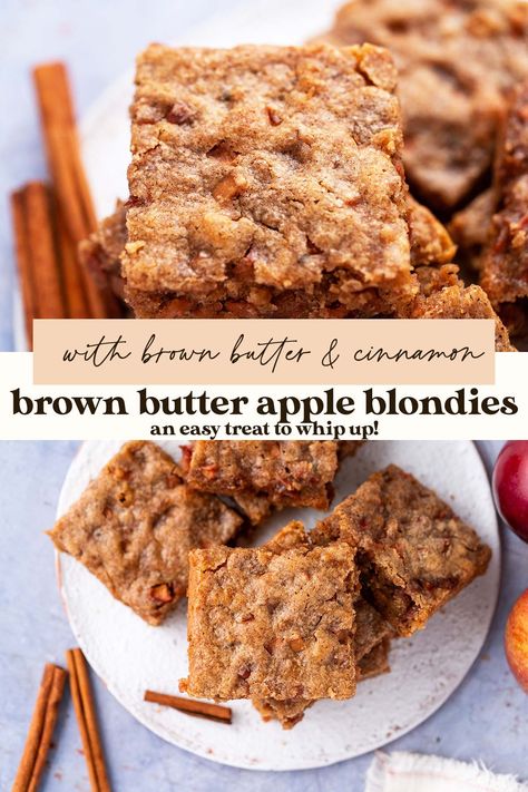 Apple Brown Butter Blondies, Browned Butter Apple Blondies, Apple Pie Blondie Bars, Fall Blondies Recipe, Apple Cinnamon Blondies, Fall Cookie Bars Recipes, Office Dessert Ideas, Easy From Scratch Desserts, Fall Bar Recipes