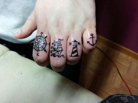 Nautical finger tattoos Nautical Finger Tattoo, Tattoos Finger, Finger Tats, Full Sleeve Tattoo Design, Finger Tattoo Designs, Anchor Tattoos, Hand Tats, Finger Tattoo, Full Sleeve Tattoo