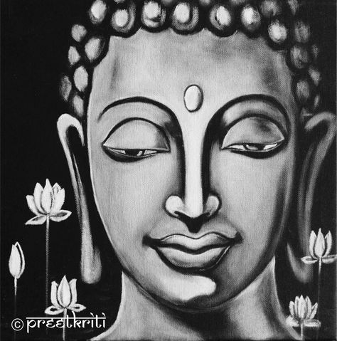 'Awakening' Buddha Oil on canvas by Pratibha Madan @Preetkriti Budha Art, Buddha Peace, Buddha Painting Canvas, Mughal Art Paintings, Buddha Art Drawing, Realistic Sketch, Spiritual Paintings, Buddha Face, Mughal Art