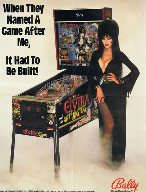 Elvira and the Party Monsters by Bally, 1989 Elvira Movies, Pinball Art, Pinball Wizard, Cassandra Peterson, Elvira Mistress Of The Dark, Pinball Machines, Retro Arcade, Retro Video Games, Monster Party