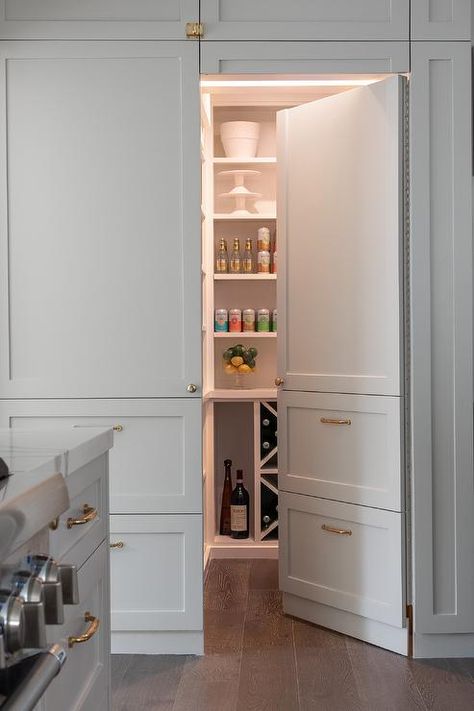 Hidden Kitchen Pantry Door Design - Transitional - Kitchen Cabinets Around Pantry Door, Hidden Pantry Behind Cabinet Doors, Cabinet Door To Pantry, Pantry Door That Looks Like Cabinets, Concealed Kitchen Door, Faux Cabinet Pantry Door, Faux Pantry Door, Concealed Pantry Door, Pantry Door Design