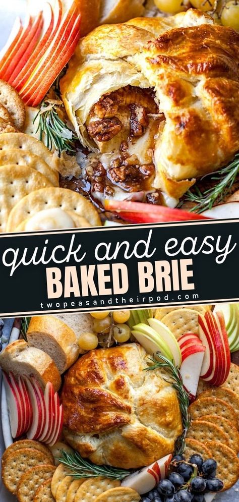 What To Serve With Baked Brie, Baked Brie Easy, Pastry Baked Brie, Baked Brie Puff Pastry, Brown Sugar Pecans, Brie Cheese Recipes, Easy Holiday Baking, Pecan Baked Brie, Sugar Pecans