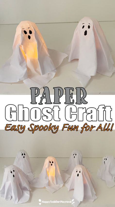 Easy Paper Ghost Craft Paper Ghosts Craft, Ghost Toilet Paper Roll, Tissue Paper Ghost Craft, 3d Ghost Craft, Toilet Paper Ghosts, Paper Ghosts Diy, Paper Ghost Craft, Easy Ghost Craft, Kids Ghost Craft