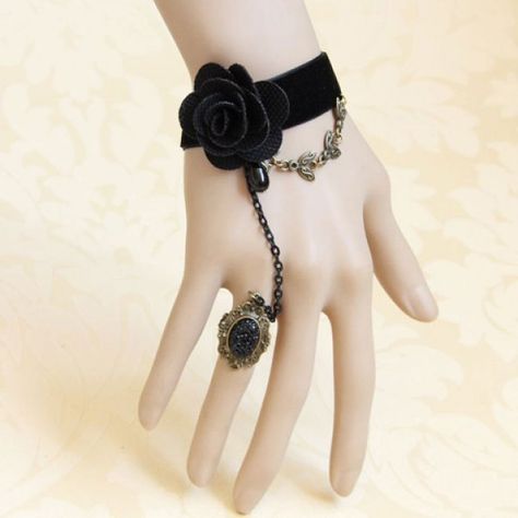 Vintage Handmade Flower Embellished Bracelet With Fringer Ring For Women Nana Cosplay, Gothic Bracelet, Goth Accessories, Christmas Gifts For Sister, Lace Bracelet, Gothic Earrings, Prom Jewelry, Retro Mode, Discount Jewelry