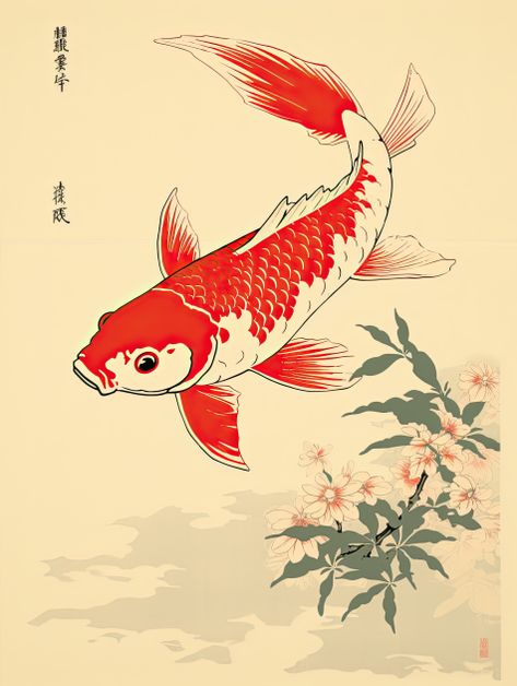 Vintage Japanese Koi fish -- Choose from our vast selection of Crewneck and V-Neck T-Shirts to match with your favorite design to make the perfect graphic T-Shirt. Pick your favorite: Classic, Boxy, Tri-Blend, V-Neck, or Premium. Customize your color! For men and women. Chinese Koi Fish Art, Japanese Art Prints Illustrations, Tradition Japanese Art, Chinese Old Art, Traditional Japanese Koi Fish Art, Japanese Fish Painting, Japanese Art Animals, Koi Line Art, Japanese Tattoo Koi Fish