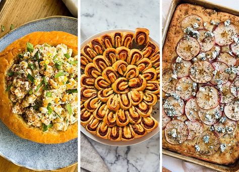 12 Bread Appetizers That Will Be a Hit at Your Next Dinner Party Small Bread Appetizers, Appetizer Bread Recipes, Hours Devours Appetizers, Asparagus Flatbread, Bread Bowl Dip, Appetizer Bread, Savory Monkey Bread, Blueberry Cornbread, Bread Appetizers