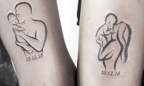 Newborn Tattoo, Spouse Tattoos, Badass Tattoo Ideas, Good Family Tattoo, Tattoo For My Son, Mom Baby Tattoo, Matching Family Tattoos, Tattoos For Baby Boy, Family Quotes Tattoos