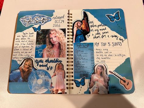 Taylor Swift Journal, Taylor Swift Debut, Taylor Swift Birthday Party Ideas, Taylor Swift Book, Creative School Project Ideas, Photos Of Taylor Swift, Music Journal, Collage Diy, Bulletin Journal Ideas