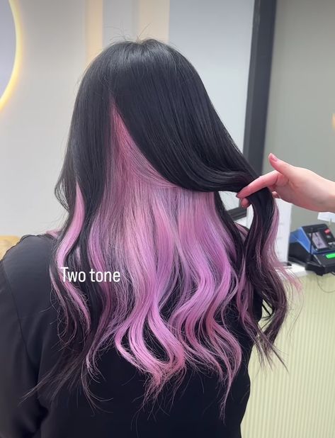 Black And Pastel Hair, Black And Light Pink Hair, Purple Ends Hair, Pink Underneath Hair, Violet Black Hair, Dr Claims, Red Pink Hair, Cool Hair Designs, Pink And Black Hair