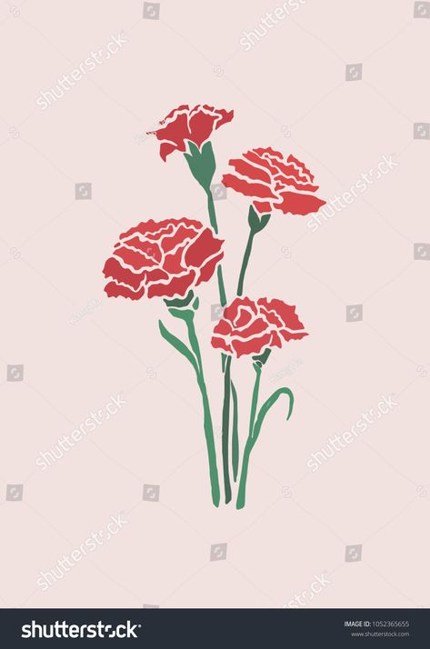 Carnations Illustration, Carnation Line Drawing, Carnation Flower Illustration, Carnation Flower Drawing, Carnation Illustration, Carnation Drawing, Carnation Colors, Rosemaling Pattern, Carnation Flowers