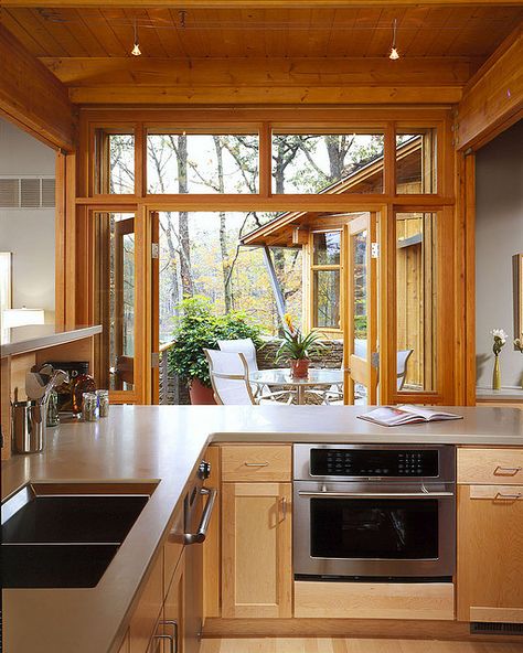 Kitchen: Architect-designed Lindal home in Innsbrook, MO by Lindal Cedar Homes, via Flickr Siding Combinations, Cedar Kitchen, Lindal Homes, Mountain Contemporary Home, Lindal Cedar Homes, Carolina Homes, Gum Trees, Building A Kitchen, Cabin Kitchen