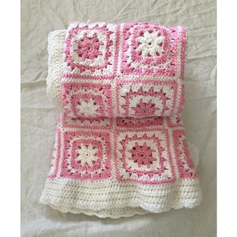 Vintage Pink and White Box Square Crochet Throw Blanket. So cute and perfect for a  girls room. Boarder has a slight ruffle. 2 different white colors are used hard to tell but its a off white and white. 76in x 39.5in w Make sure to follow me, I have flash sales for my followers only Granny Square Blanket With Border, Pink And White Granny Square Blanket, Patterned Crochet Blanket, Pink Crochet Blanket Color Schemes, Crochet Blanket Cute, Pink Granny Square Blanket, Barbie Blanket, Crochet Blanket Pink, Pink Crochet Blanket