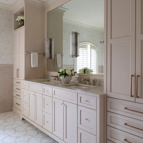 75 Master Bathroom with a Built-In Vanity Ideas You'll Love - October, 2024 | Houzz Bathroom With Separate Makeup Vanity, Bathroom Vanities With Tower Storage, Two Level Bathroom Vanity, Bathroom Vanity With Side Cabinet, Double Vanity With Side Towers, Long Single Sink Bathroom Vanity, Double Vanity With Storage, Bathroom Vanity With Tall Side Cabinet, Double Sink Vanity With Makeup Area