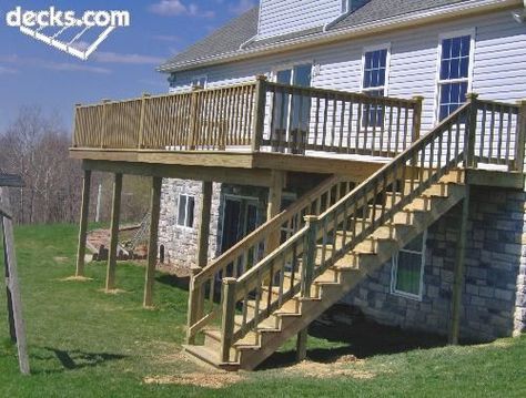 Deck Remodel Ideas, High Elevation Deck Ideas, 2 Story Deck, Landscaping Ideas… Deck Landscaping, Elevated House, Deck Remodel, Deck Pictures, Deck Construction, Deck Designs Backyard, Deck Stairs, Deck Projects, Deck Builders