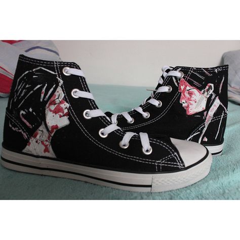 My Chemical Romance Shoes ($67) ❤ liked on Polyvore featuring shoes, converse, my chemical romance, lullabies, sneakers, black shoes, elastic shoes, waterproof shoes, kohl shoes and water proof shoes Estilo Emo, I Love Mcr, Sweet Revenge, Shoes Converse, Emo Outfits, Emo Bands, Emo Scene, Waterproof Shoes, Emo Fashion