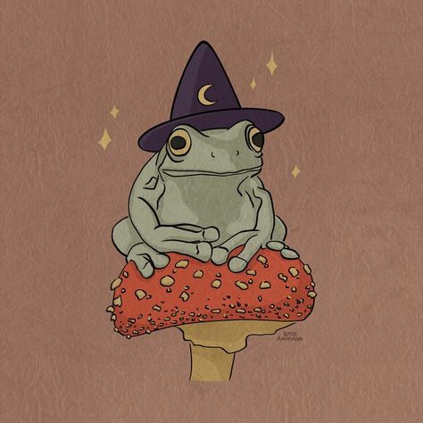 A little frog on a mushroom #digitalart #digitaldrawing #art #artist #frogs #mushroom #magic #witch #cottagecore #halloween #spooky #lgbtartist #nature #green #illustration #photoshopart Witchy Frog, Frog On A Mushroom, Witch Cottagecore, Frosch Illustration, Cottagecore Halloween, Mushroom Magic, Witch Drawing, Green Illustration, Mushroom Paint