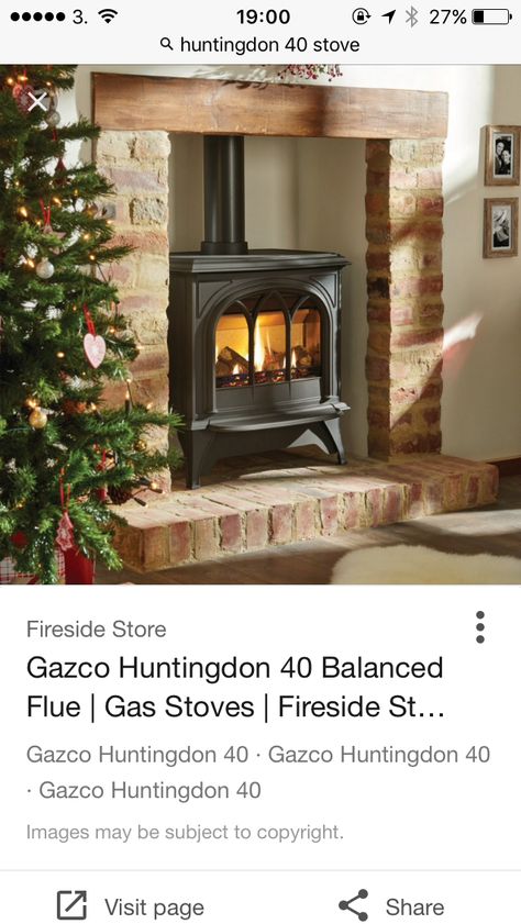 Gas Burning Stove, Gas Wood Stove Fireplace, Gas Stove In Fireplace, Cottage Gas Fireplace, Wood Stove Chimney Ideas, Fireplace With Stove Ideas, Wood Stove In A Fireplace, Gas Fireplace Stove Ideas, Fireplace With Wood Stove Insert